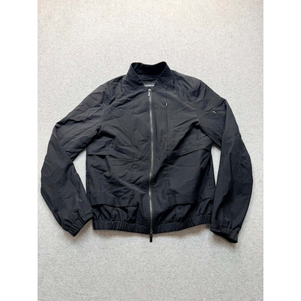 Express Mens Black Full Zip Bomber Jacket Lightweight Stand Collar Outerwear